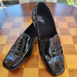 1803 Nome Crocodile Loafer Black Patent Leather Size 39 (8.5) Soft Comfort Sole